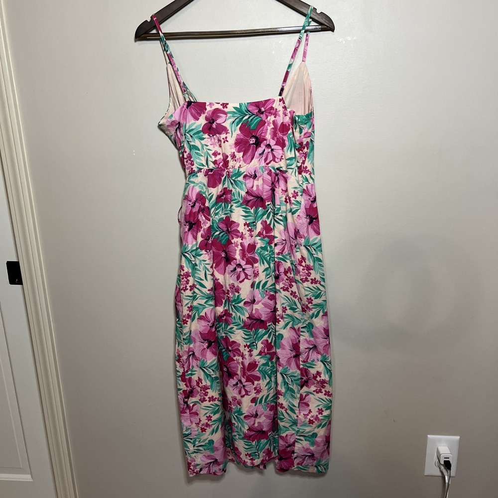 J.Crew Cotton Floral Wrap Dress Sz 4 Pink‎ Green Tropical Cruise Resort Vacation - Picture 2 of 8